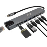 Hub Adaptador Type-c 8 em 1 Para HDMI - Type-c - USB 3.0 - USB 2.0- Micro SD - SD e LAN